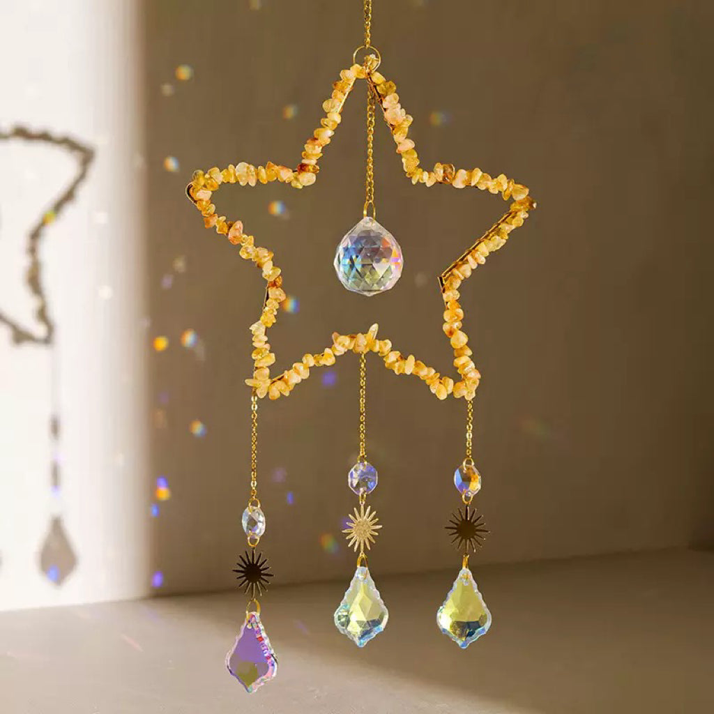 Pentagram Clear Quartz Crystal Wind Chime – Healing Energy and Protection