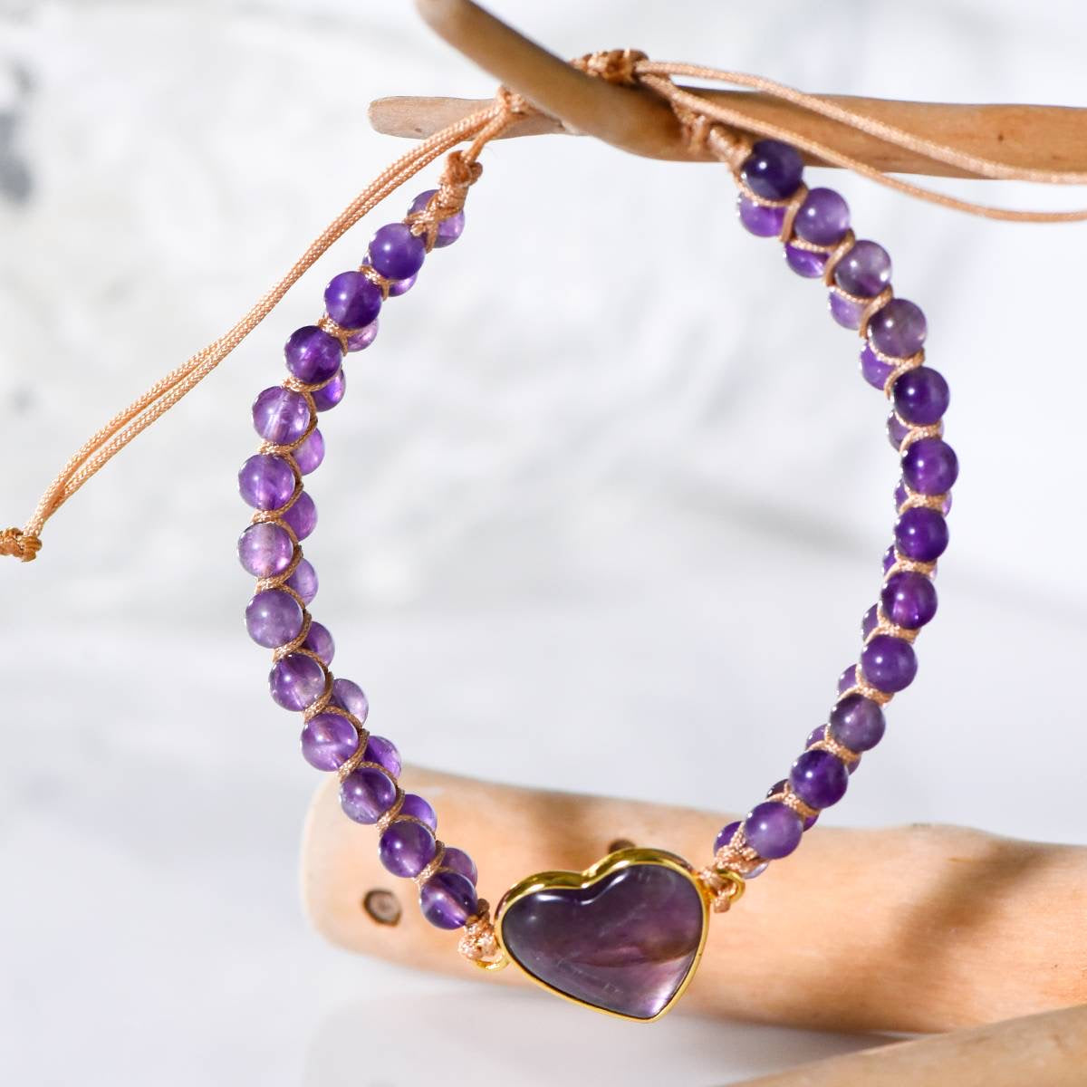 Heart-Shaped Amethyst Crystal Bracelet – Unlock Calm, Clarity, and Love