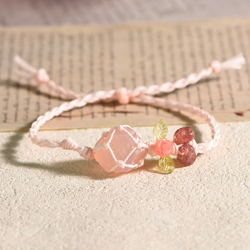 Rose Quartz Crystals Macrame Bracelet