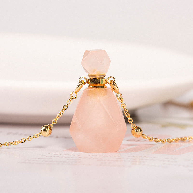 Rose Quartz Perfume Bottle Necklace – Wearable Aromatherapy for Love and Serenity