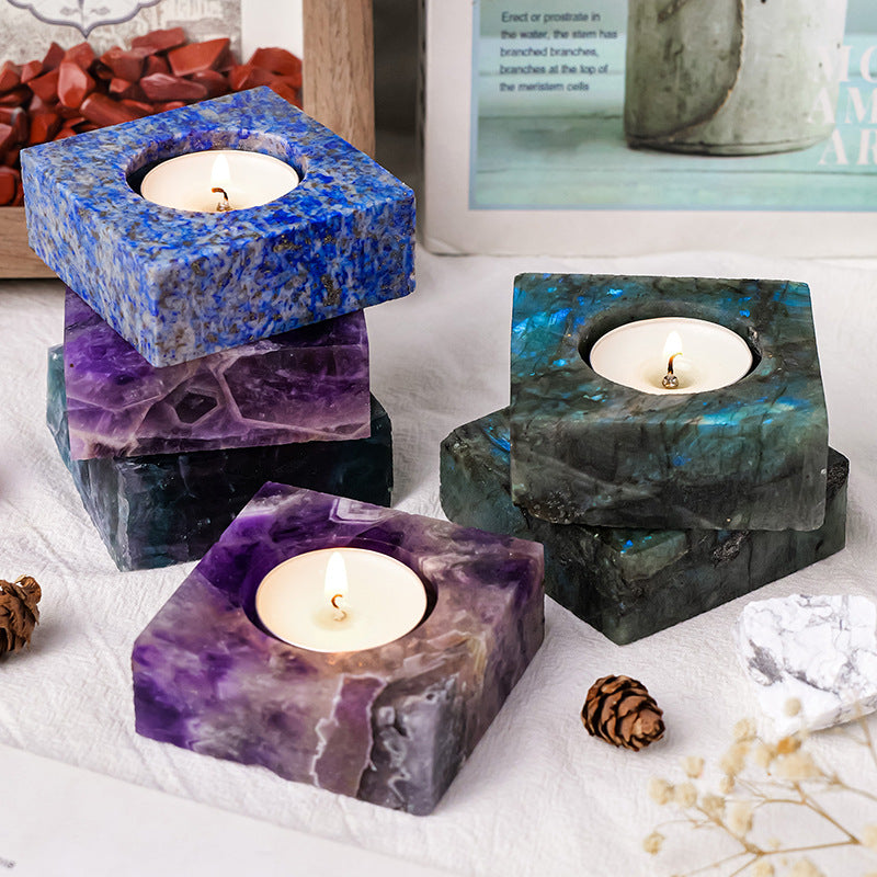 Labradorite Stone Candle Holder – Harness Healing Energy with Natural Crystal Light
