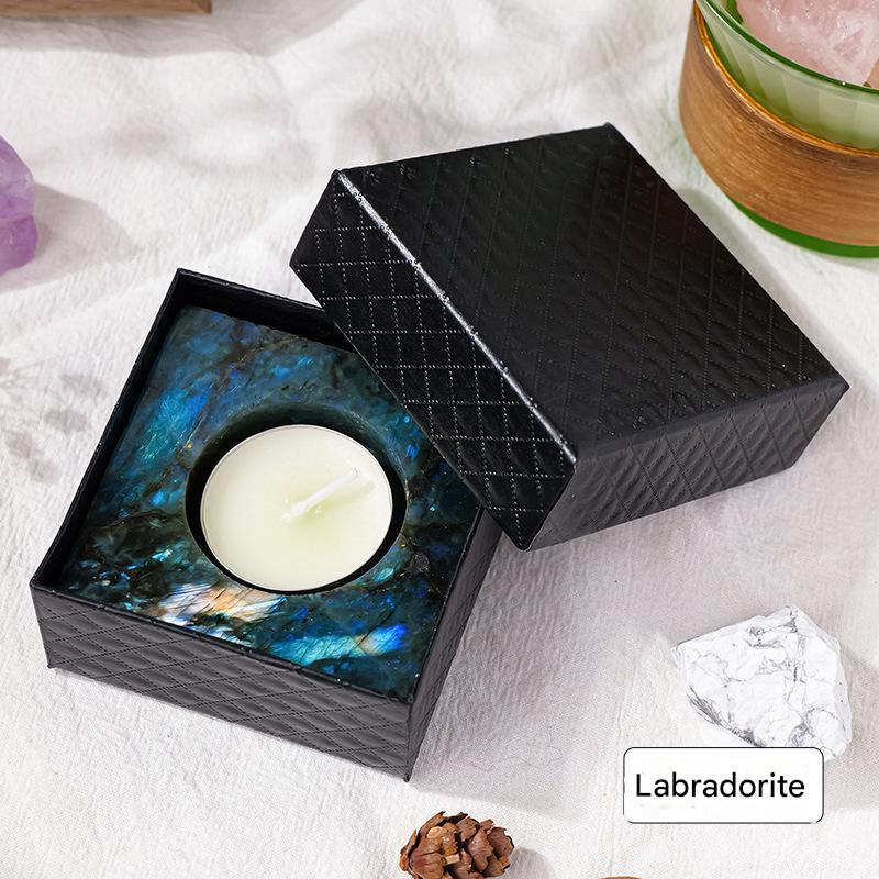 Labradorite Stone Candle Holder – Harness Healing Energy with Natural Crystal Light