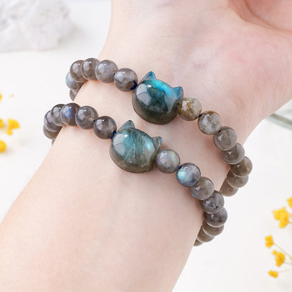 Faceless Cat Labradorite Bead Bracelet – Empower Your Spirit with Mystical Protection
