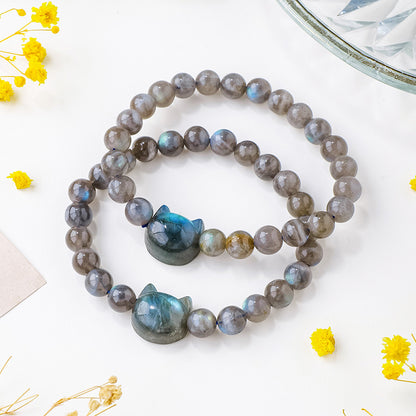 Faceless Cat Labradorite Bead Bracelet – Empower Your Spirit with Mystical Protection