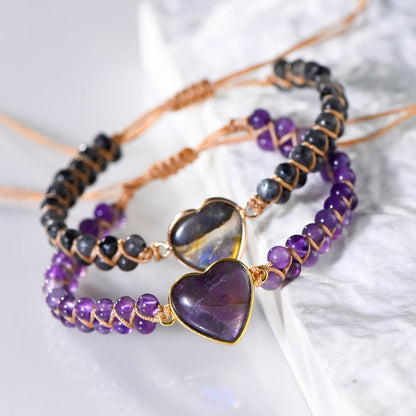 Heart-Shaped Amethyst Crystal Bracelet – Unlock Calm, Clarity, and Love