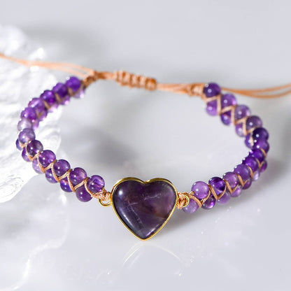 Heart-Shaped Amethyst Crystal Bracelet – Unlock Calm, Clarity, and Love