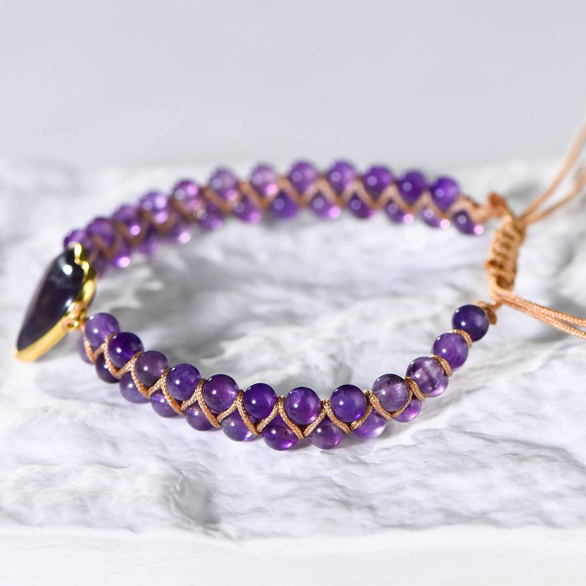 Heart-Shaped Amethyst Crystal Bracelet – Unlock Calm, Clarity, and Love