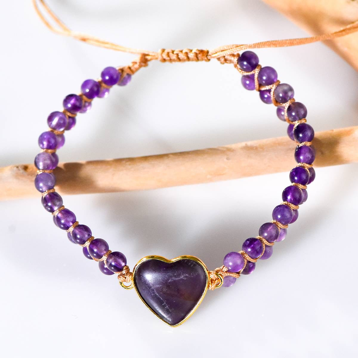 Heart-Shaped Amethyst Crystal Bracelet – Unlock Calm, Clarity, and Love