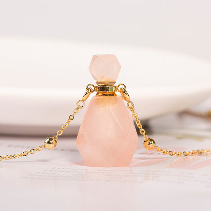 Rose Quartz Perfume Bottle Necklace – Wearable Aromatherapy for Love and Serenity