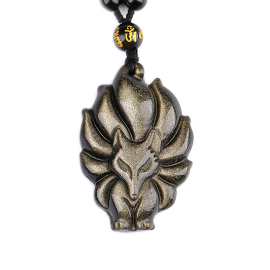 Obsidian Nine-Tailed Fox Pendant