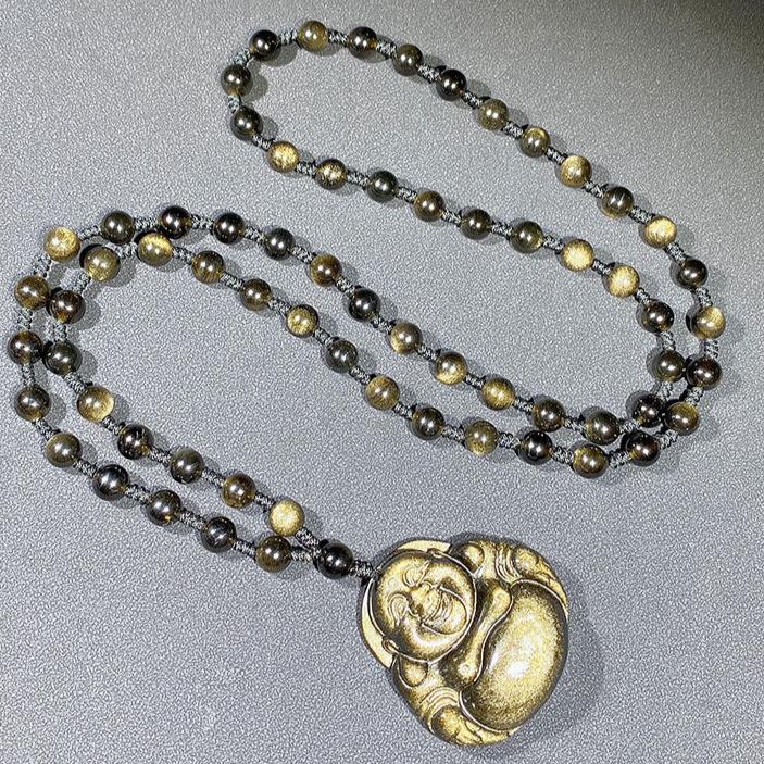 natural obsidian Buddha pendant