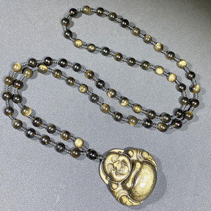 natural obsidian Buddha pendant
