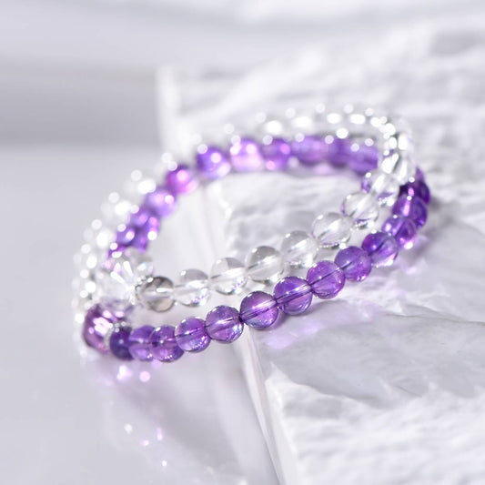 Amethyst and Clear Quartz Double Wrap Bracelet 