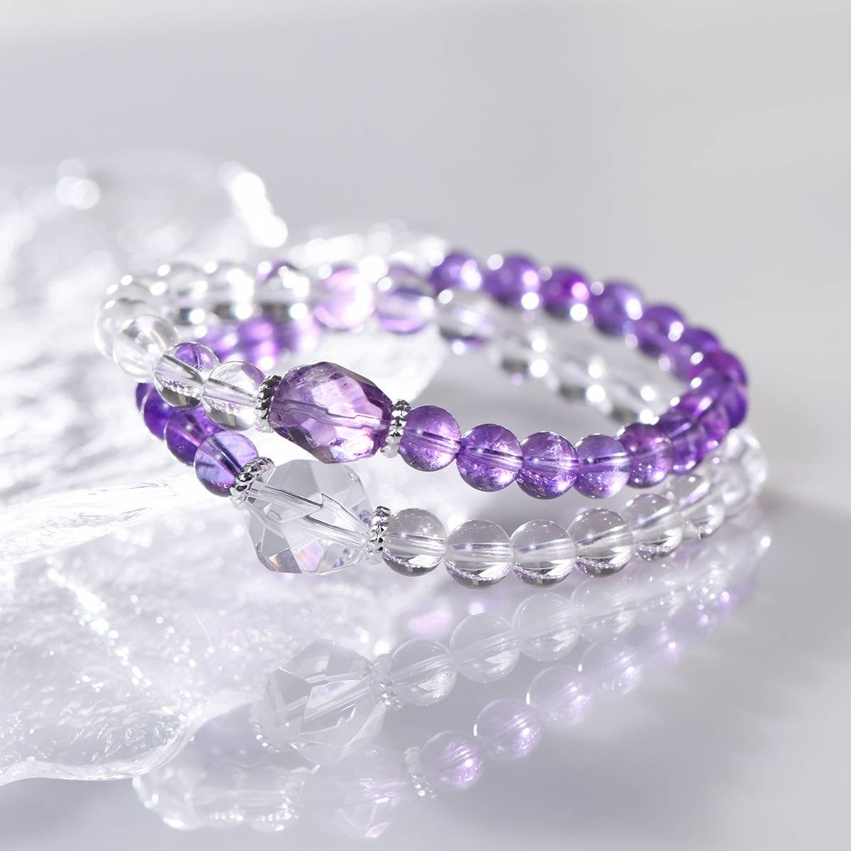Amethyst and Clear Quartz Wrap Bracelet 