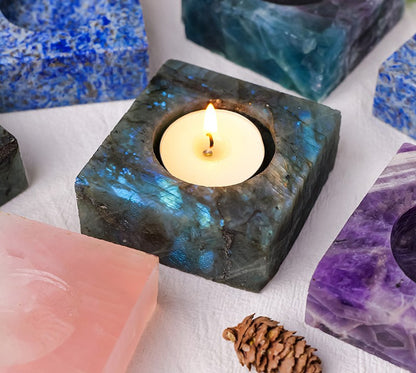 Labradorite Stone Candle Holder – Harness Healing Energy with Natural Crystal Light